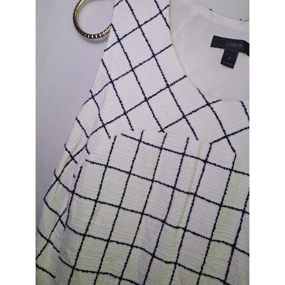 J.Crew Sleeveless Windowpane Tweed Fit & Flare Dress Ivory Navy Lined Size 2 - Picture 3 of 10